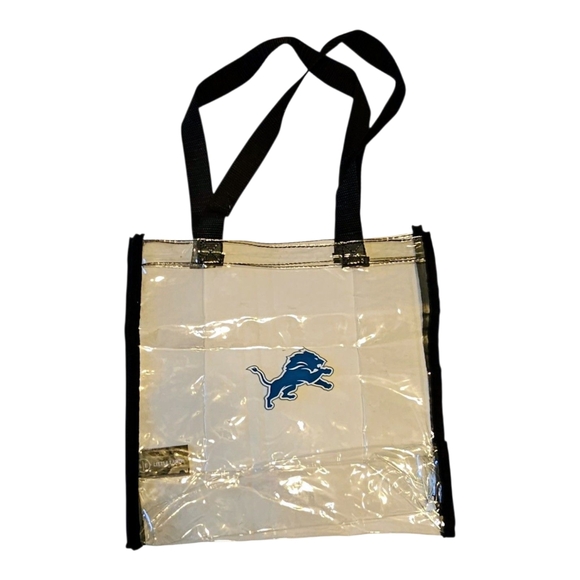 DETROIT LIONS CLEAR STADIUM TOTE BAG. GENTLY USED. APPROVED SIZE FOR FORD FEILD - Picture 1 of 7